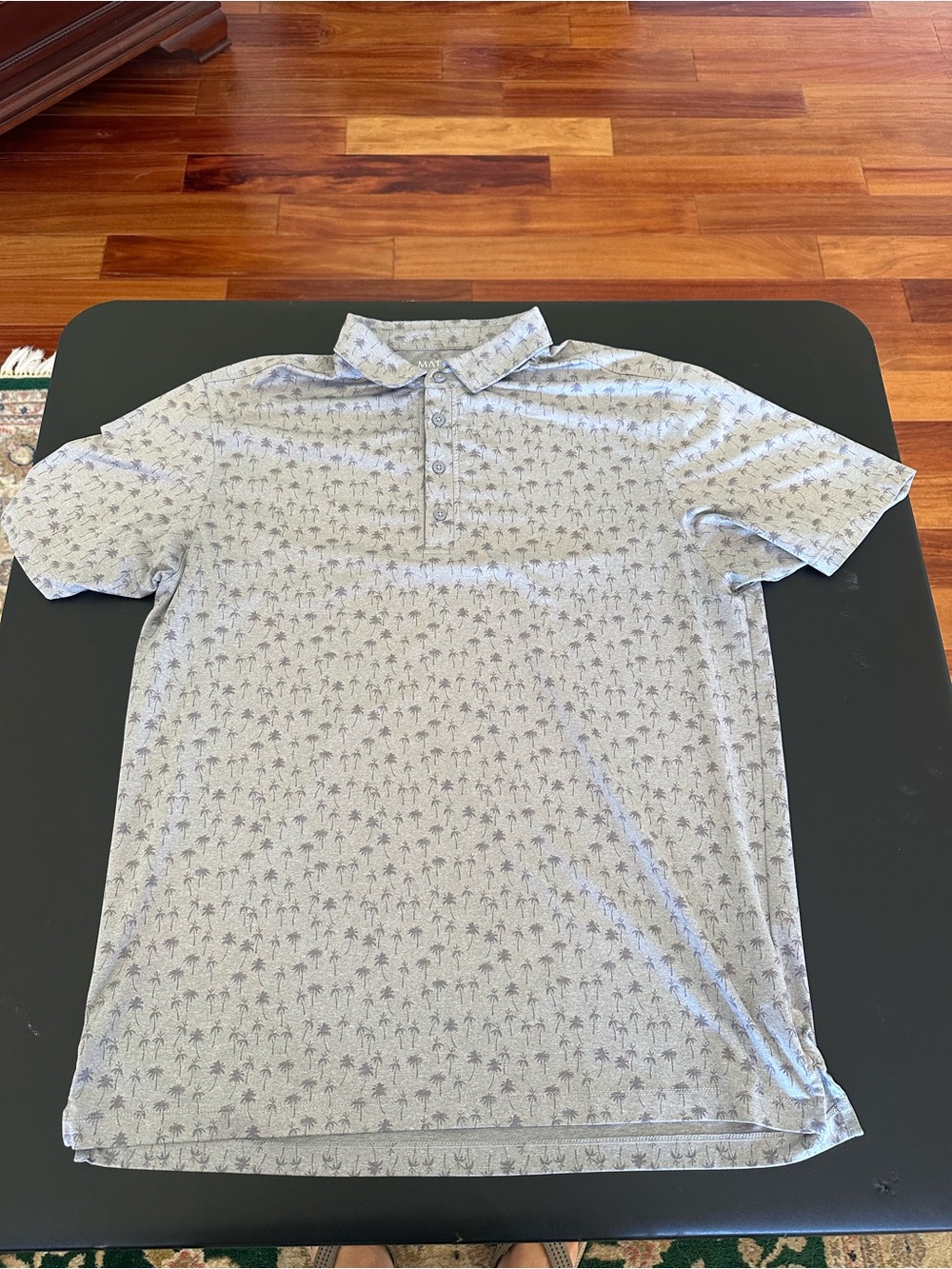 Matte Grey Men's Light Gray Palm-Print Polo Shirt Size Large
